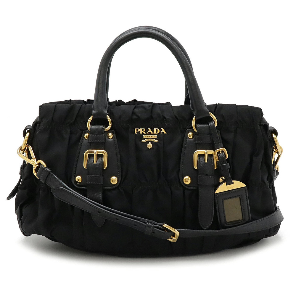 Prada Gathered Handbag Tote Bag Crossbody NERO Black